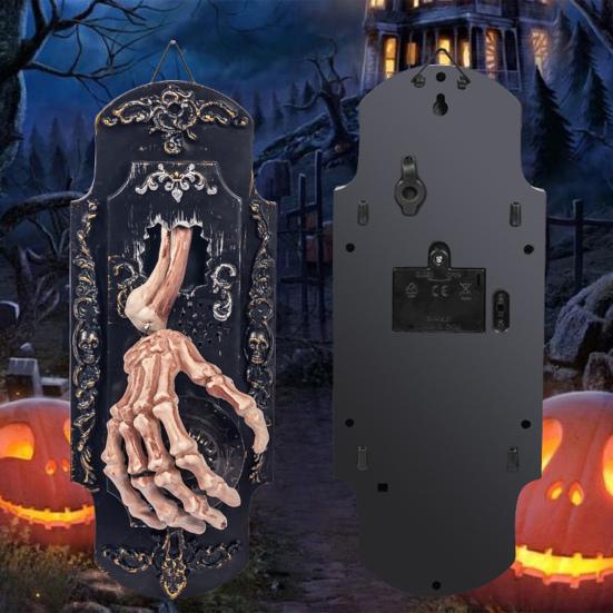 Halloween Spray Türklingel Bewegungsaktivierte Skeletthand Türklingel mit rotem Licht und Ton Hängende elektrische Türklingel