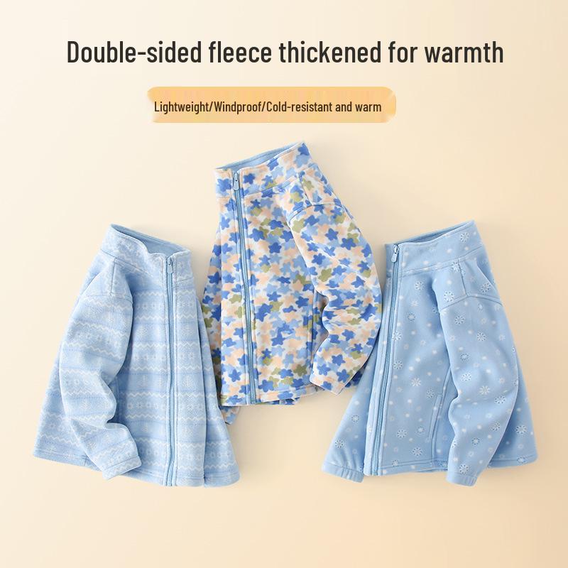 Boys' Fleece Jacket for Autumn/Winter - Stand-Up Collar, School Uniform Layer, Warm and Thick