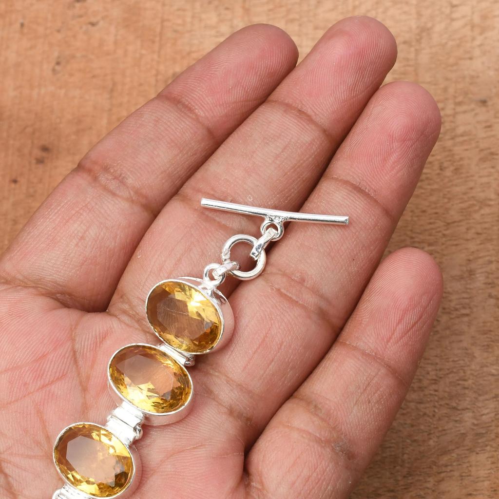 Citrine Gemstone : 925 Sterling Silver Handmade Multi Gemstone Bracelet Jewelry