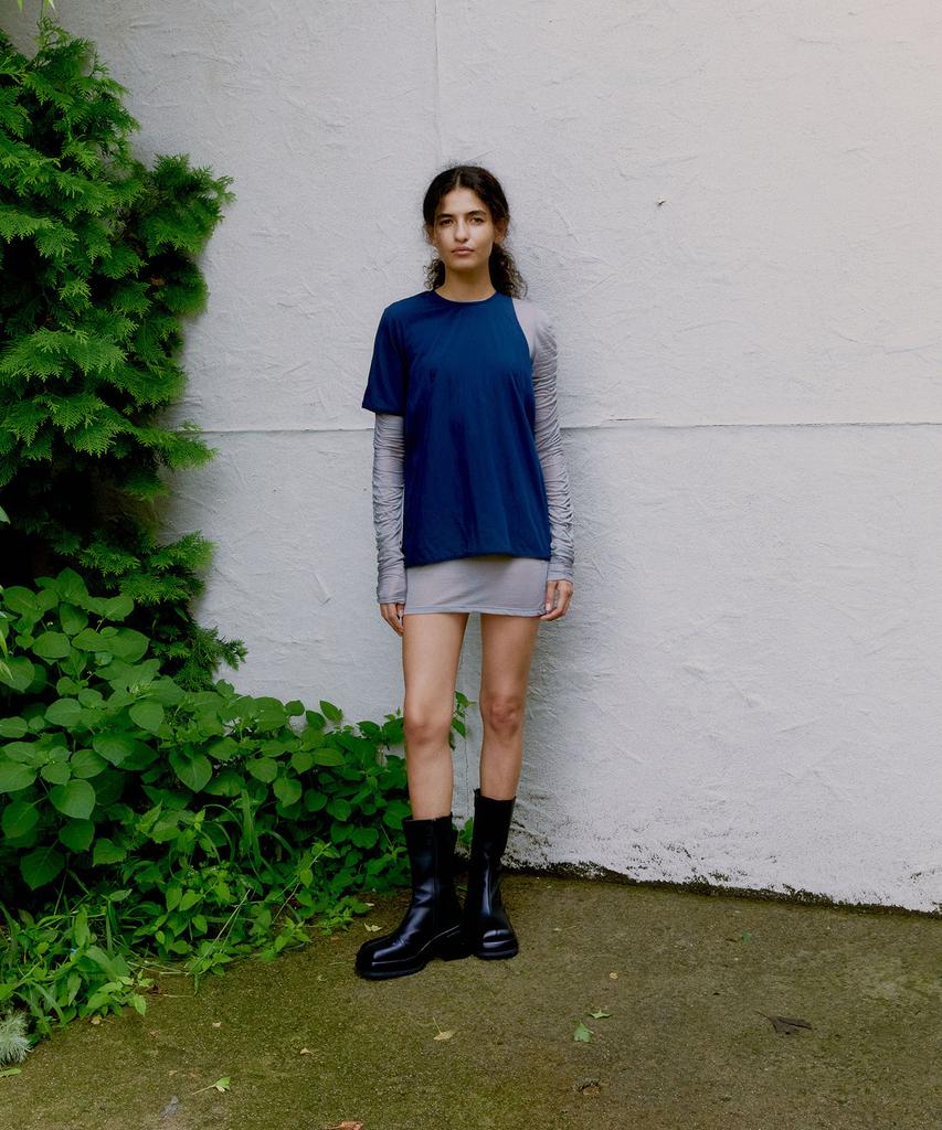 PROVO Asymmetrical Short Sleeve Blouse / Navy