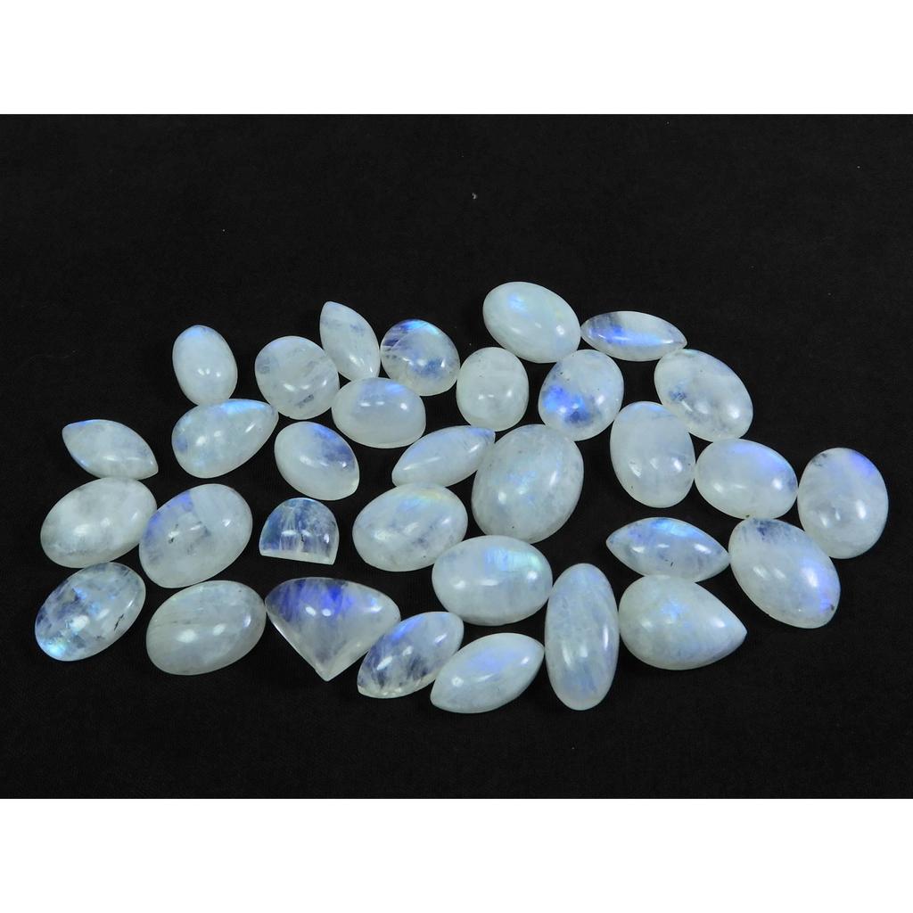 07X09-12X16MM Natural Rainbow Moonstone Mix Cabochon 32Pcs. Gemstone 158Cts. C-36