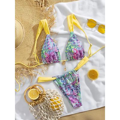 Printed Sexy Bikini Set Women Swimsuit Two-Piece Female Spliced Swimwear Backless Bathing Summer Fashion Beachwear