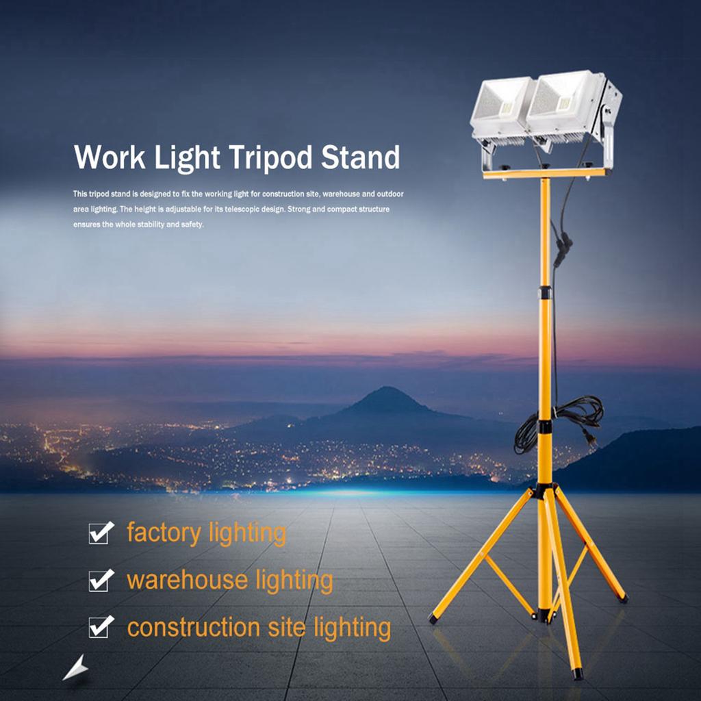 Hvy Duty Telescopic Tripod Stand for LED Work Lights, Height with Two Button, Antislip Base Industrial Lighting for Construction Site Wareh