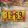 11.8x5.9" 2D Flat Vintage 1969 Classic Power Metal License Plate - Rustic Yellow Aluminum Wall Art with Black Numbers