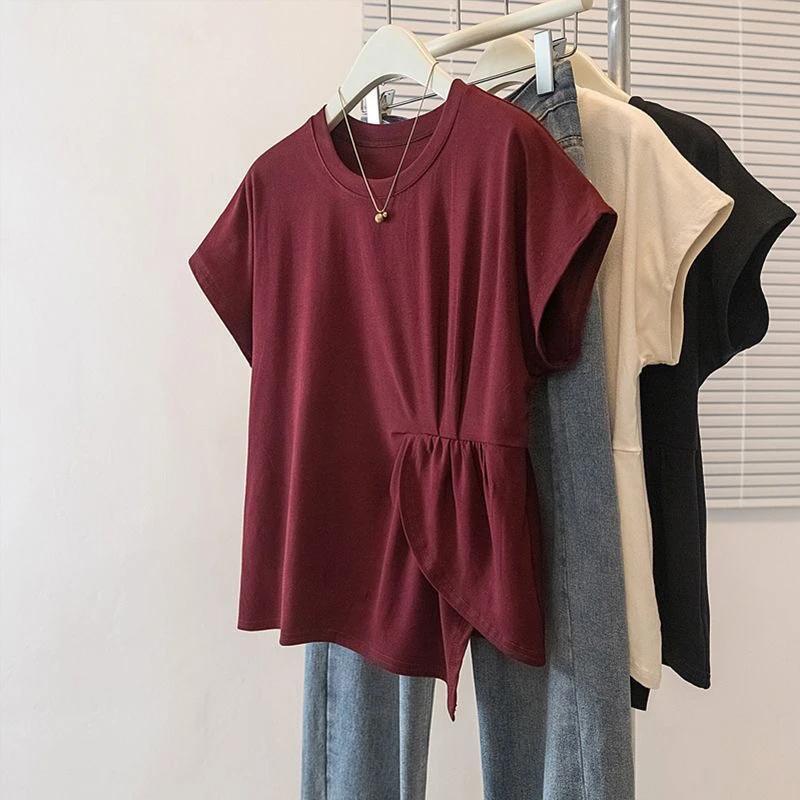 T-shirt Women Versatile Summer Casual Large Size Loose Round Neck Pullover Short-sleeved Tops
