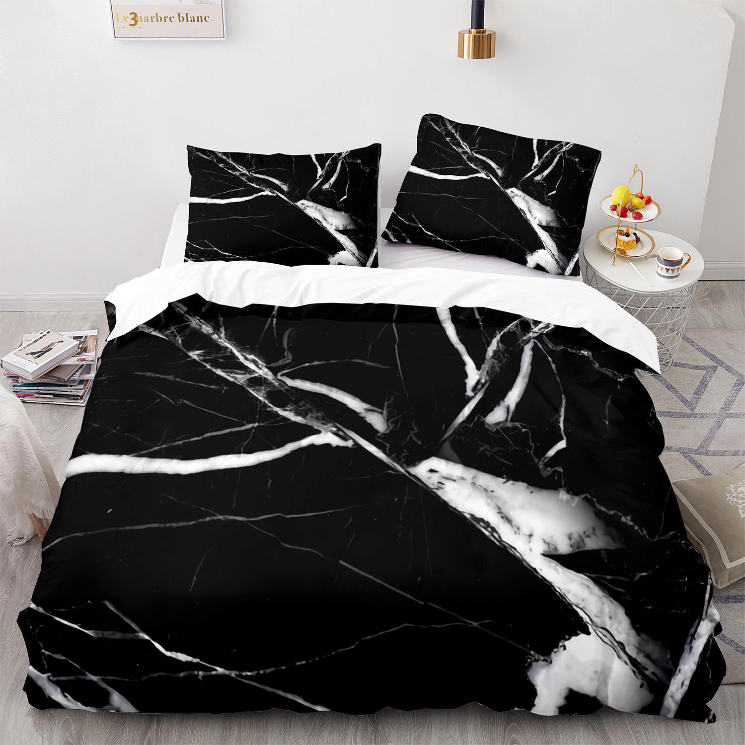 

Набір підодіяльників із мармуру King/Queen Size White Gold Abstract Marble Texture Printed Комплект постільної білизни Абстрактний поліестеровий підодіяльник US Full(200x230cm)