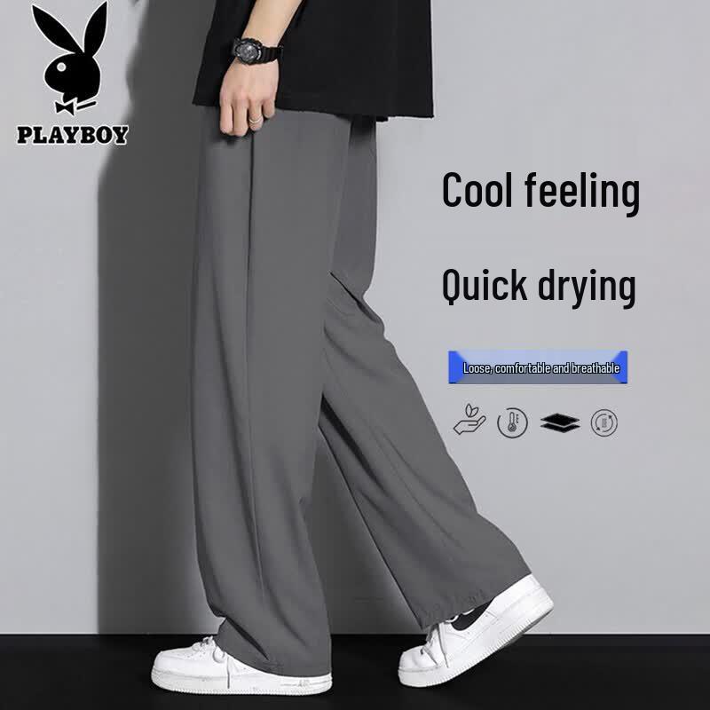 Playboy Men s Summer Ice Silk Loose Straight Casual Pants 3XL
