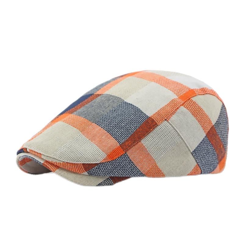 Frühling Sommer Dopamin Karomuster Baskenmütze Entenschnabel Vorwärtskappe Britischer Stil Schirmmütze Sommerhüte für Damen Herren Sonnenhüte Papa Hut Geschenk
