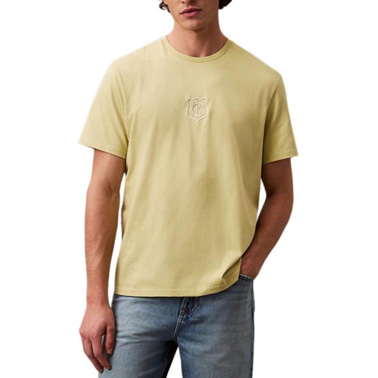 

Calvin Klein Comfortable Embroidered Shield Logo Knit Crew Neck Short Sleeve T-Shirt Men Tops Light-Yellow LV04RB828G-VSV XS