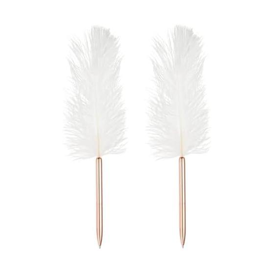 PATIKIL 1.0mm Feather Ballpoint Pens Wholesale, 2 Pcs Black Ink Vintage Plated Rod Quill Writing Pens for Office Wedding Guest Signatures, Style 1