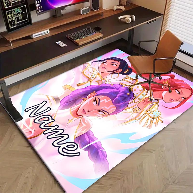 Custom KPop Demon Hunters Mat Personalized Name, Polyester Washable Indoor Entryway Rug, Gift for Christmas, Easter, Thanksgiving Day