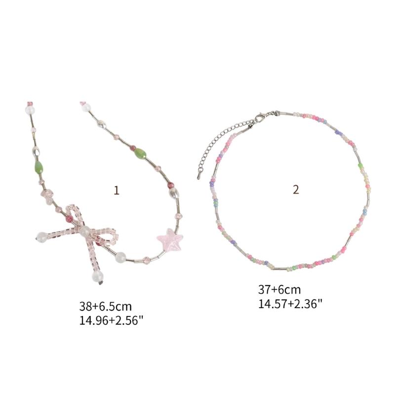 Bowknot Beaded Choker Colorful Beaded Necklaces Bowknot Necklace Artificial Crystal Material Gift for Girls Children