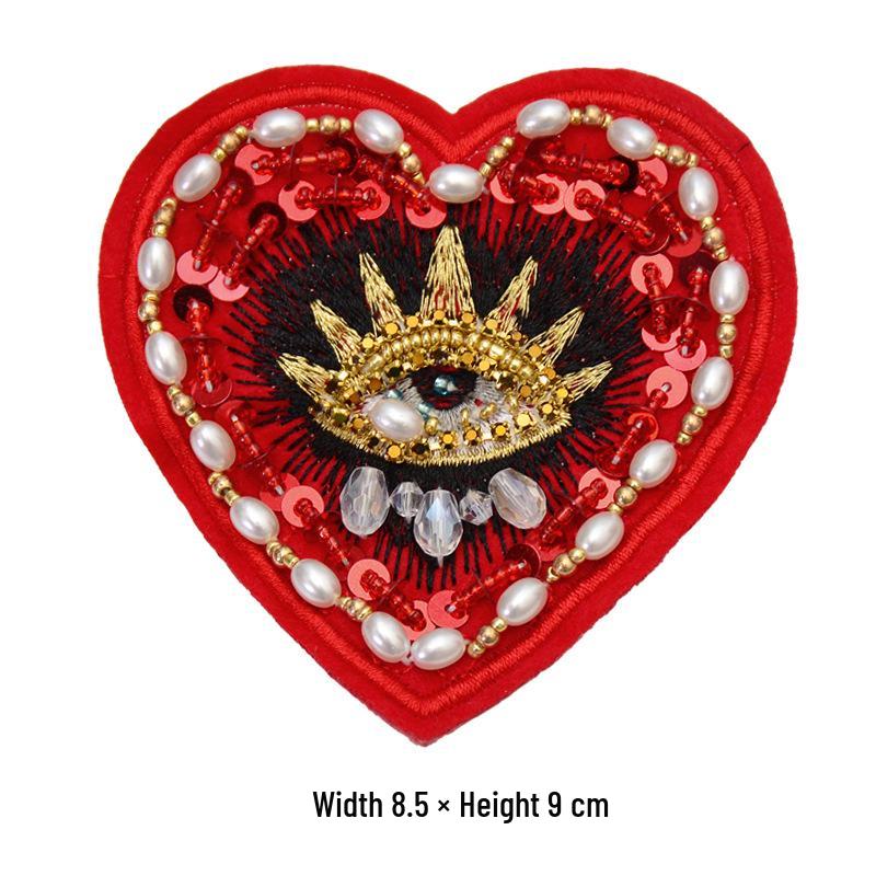 Red Heart Bead Embroidery Patch for DIY Clothing