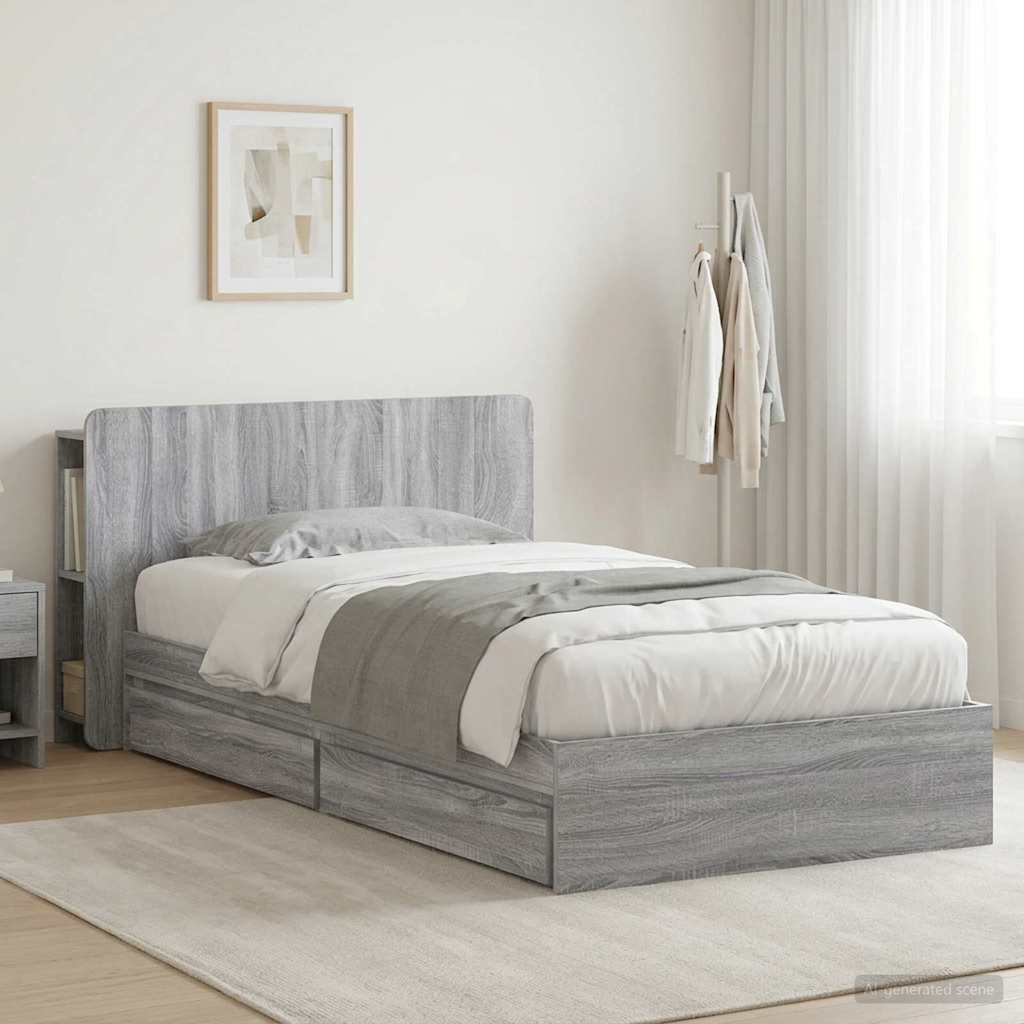 Bed Frame with Storage Space Grey Sonoma 90 x 200 cm Particleboard
