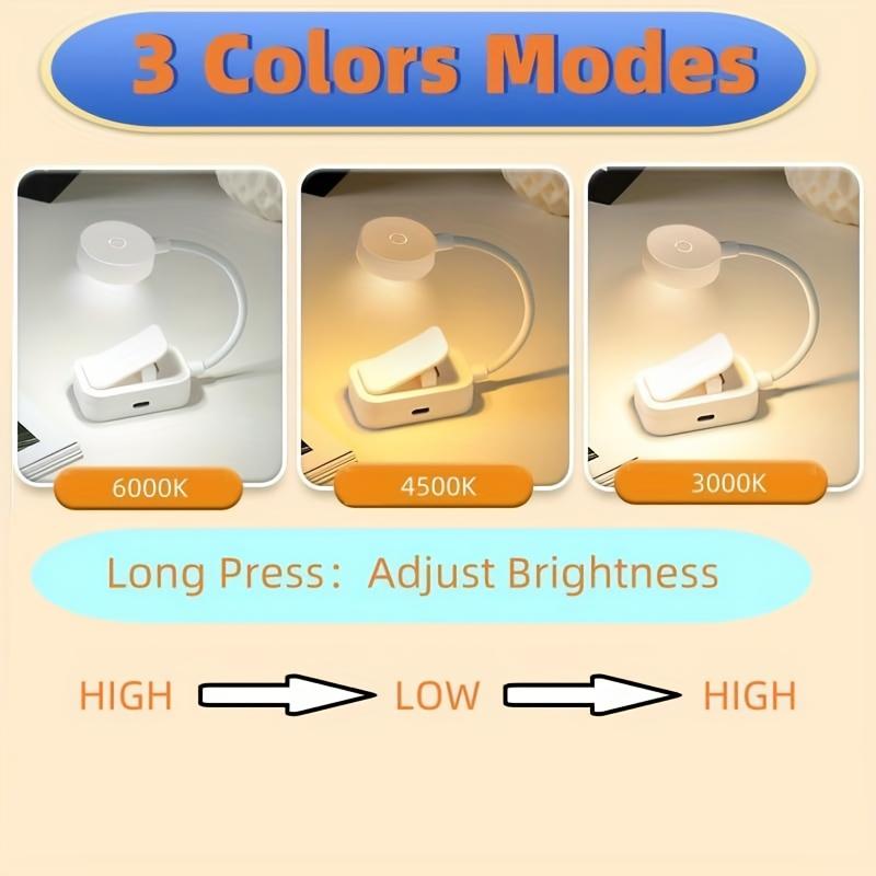 1 Stück faltbare Mini-Clip-Buchlampe USB-wiederaufladbar LED-Nachtlicht 3 Modi Augenschutz stufenlos dimmbar flexibel Schlafzimmer Lesen