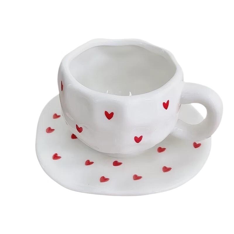 OLOEY Heart Coffee Ceramic Mug with Saucer Set
