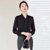 Women's Drapey V-Neck Ribbon Long Sleeve White Shirt - Professional Spring/Autumn Workwear Top