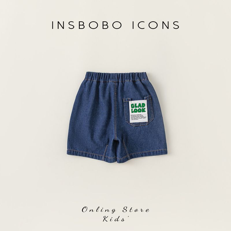 Insbobo Детские Шорты Девочки Брюки Тонкий Стиль Модная Бирка Мальчики Джинсовые Шорты Стильные Универсальные Летняя Одежда Blue 100