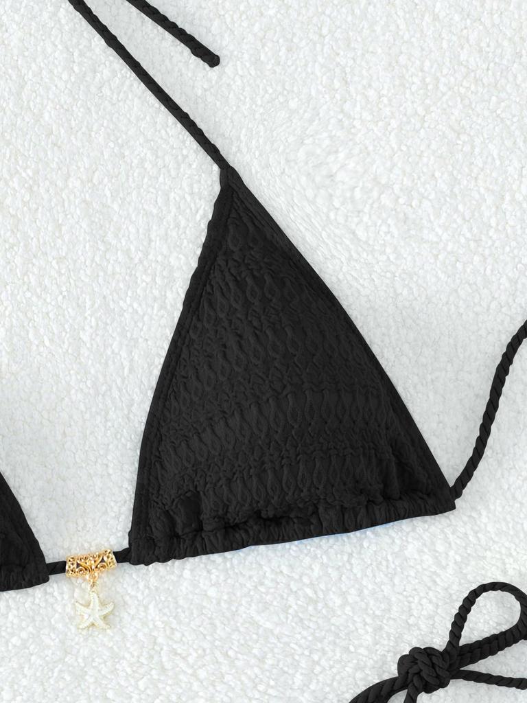 Seestern-Anhänger Dreieckskörbchen Sexy Zweiteiler Krawatten-Bikini-Set Elegant