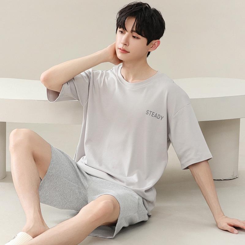 Modal Men's Summer Pajamas Set - Short Sleeve Pullover and Shorts for Cooling Comfort