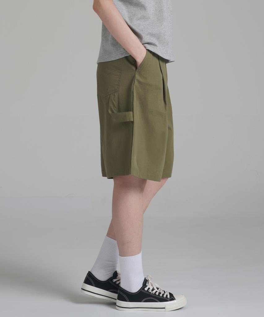 Noming Chino Single-Pleat Strap Wide Bermuda Shorts - Khaki