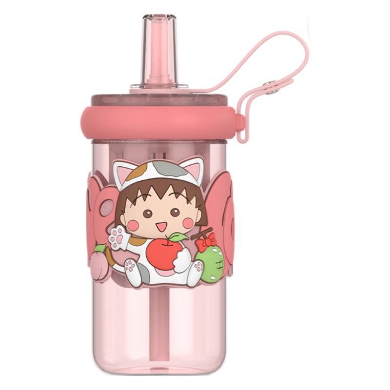 660ml Kawaii Chibi Maruko Chan Water Cup Cute Plastic Straw Cup BPA-Free Transparent Kids Bottle Birthday Gift for Girls