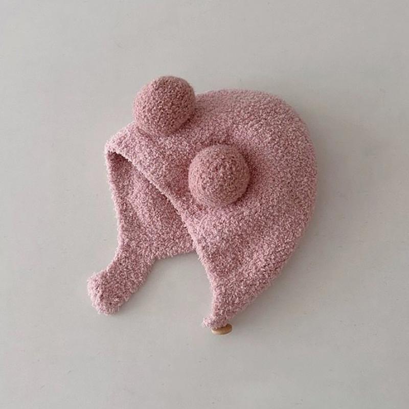 Cute Winter Warm Kids Baby Hats Fleece Hemming Caps With Ball Ear Protection Hats Soft Newborn Bonnet For Boys Girls