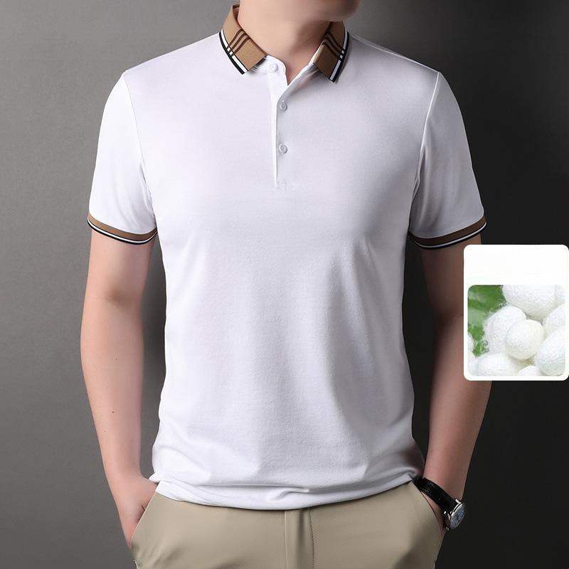 

Новые летние футболки с короткими рукавами для молодых и средних мужчин из шелка Mulberry, мужские рубашки поло, летние топы для пап 3XL