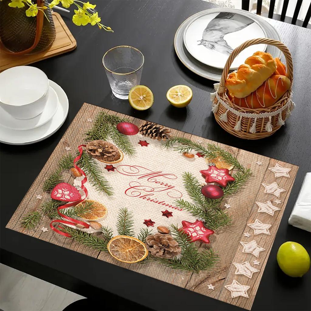 Christmas Linen Placemats Table Decoration Printed Placemat Non-slip Heat Insulation Anti-scald Pads Kitchens Accessories