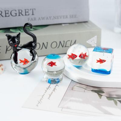 Cute Aquarium Decoration Handmade Mini Pocket Fish Statue Gift Mini Glass Fish Tank  Office Decor