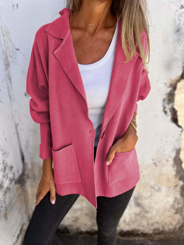 2024 Herbst/Winter Damen Europäischer & Amerikanischer Vielseitiger Revers-Taschen-Jackenmantel