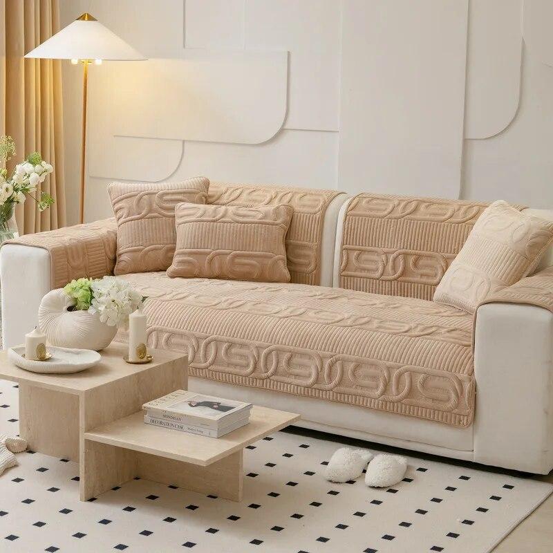 Solid Color Plush Embroidery Sofa Cushion New Sofa Cushion Plush Cushion Non-slip Sofa Cover Cloth Back Cover