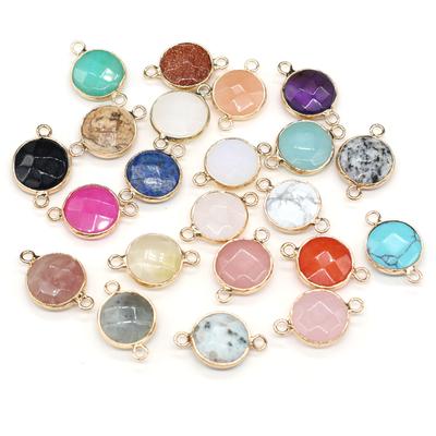5Pcs Natural Stone Connector Pendant Round Quartz Connectors for DIY Bracelets Necklaces Earrings Jewelry Making Accessories 15x24 Mm