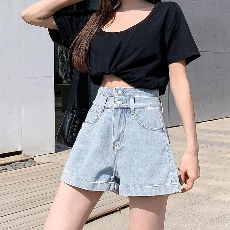 Summer Women's Fashion Jeans Denim High Waist Shorts Loose Casual Curling Shorts Jeans