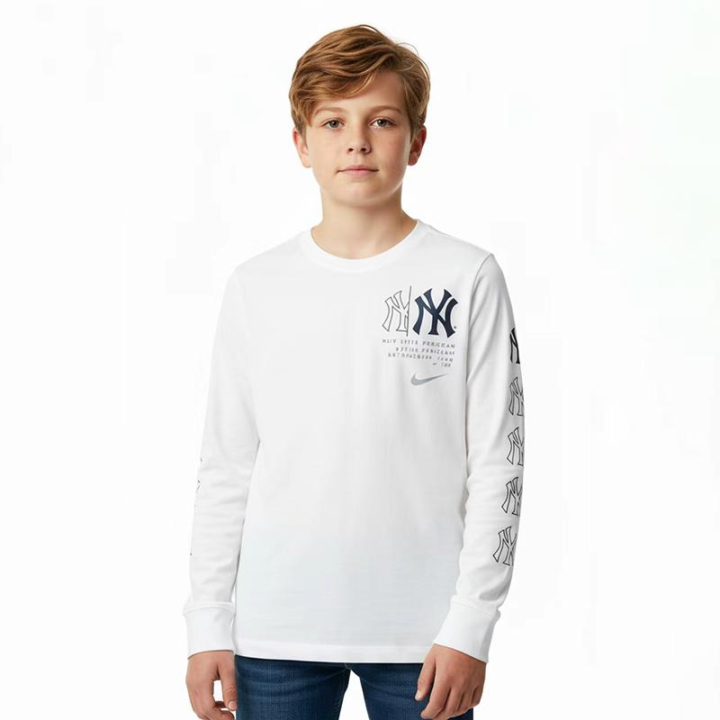 Nike Moletom Colaboração MLB Estampa Logo New York Yankees Gola Redonda Manga Longa Moletons Infantil Branco 3Z3B7SBHK-NYY