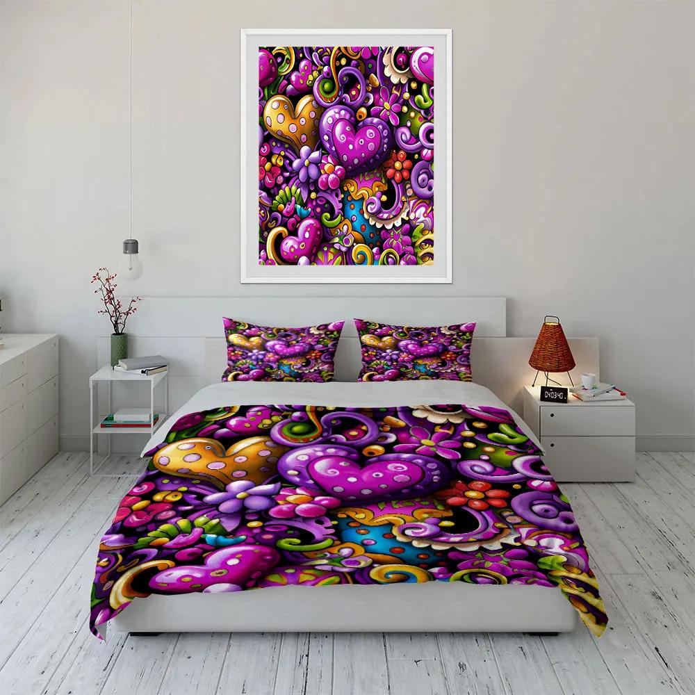Colorful Heart Pattern Decoration Set Soft Comfortable Duvet Cover Bedding Set Included 1*Duvet Cover & 2*Pillowcases Gift