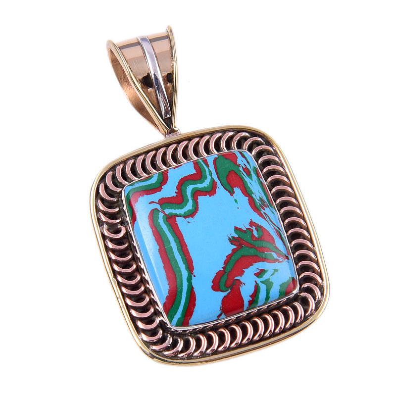 Natural Rainbow Calcica Gemstone 925 Solid Silver Two Tone Pendant 1.25" T5f83