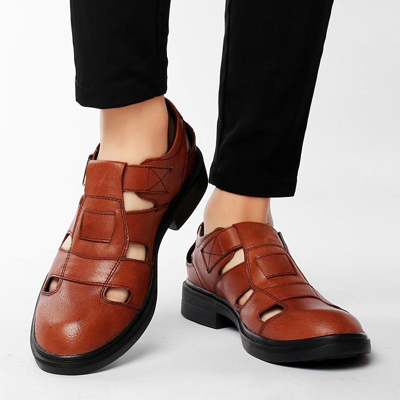 Men's Breathable Perforated Leather Sandals - Business Casual Thick Sole