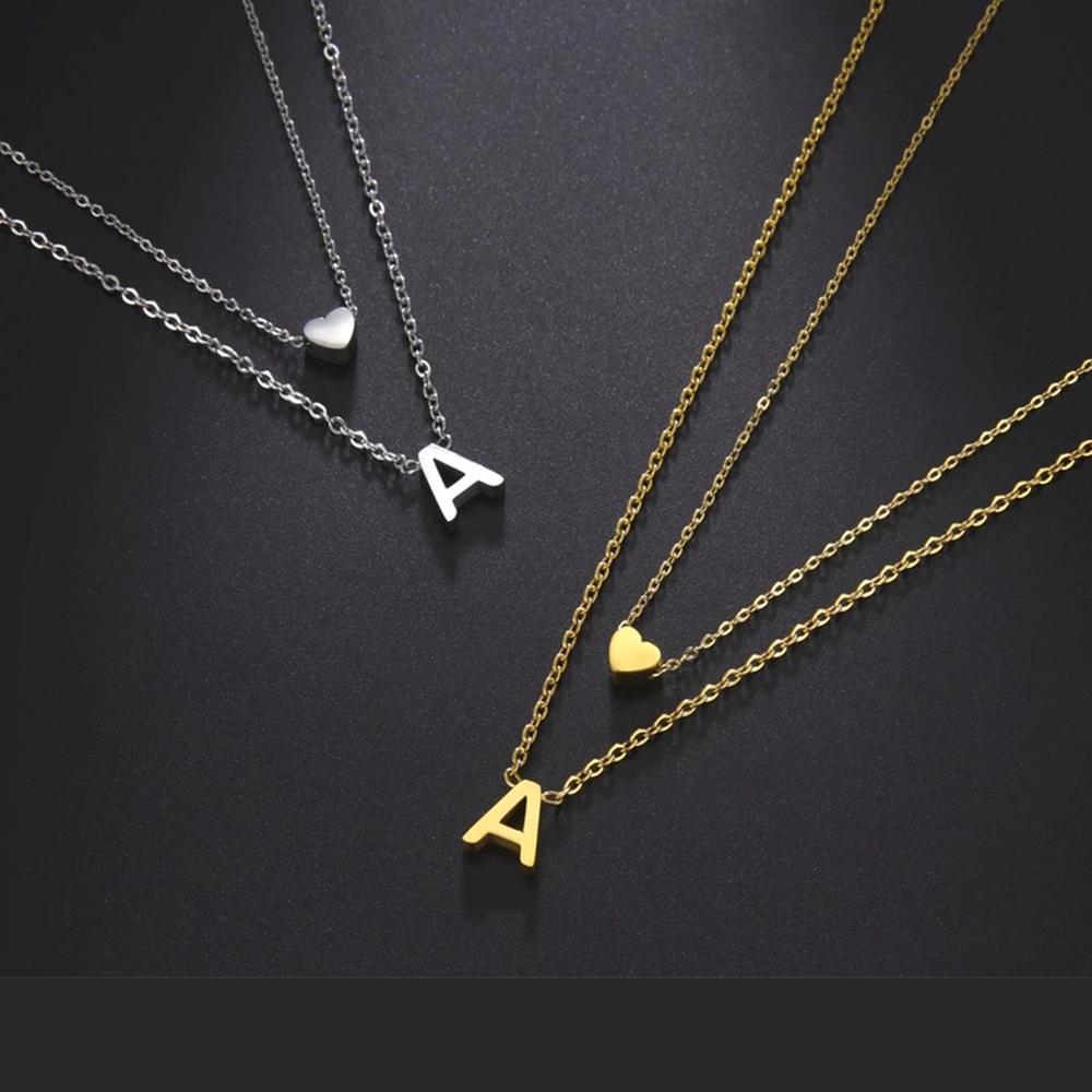 Cazador A-Z Initial Letter Heart Pendant Necklace for Women Alphabet Stainless Steel Jewelry 2026 Double Chains Birthday Gift