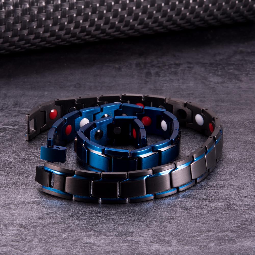 Vinterly Black Blue Bracelets Men Stainless Steel 12mm Wrist Band Magnetic Health Energy Magnet Benefits Jewelry Male Germanium