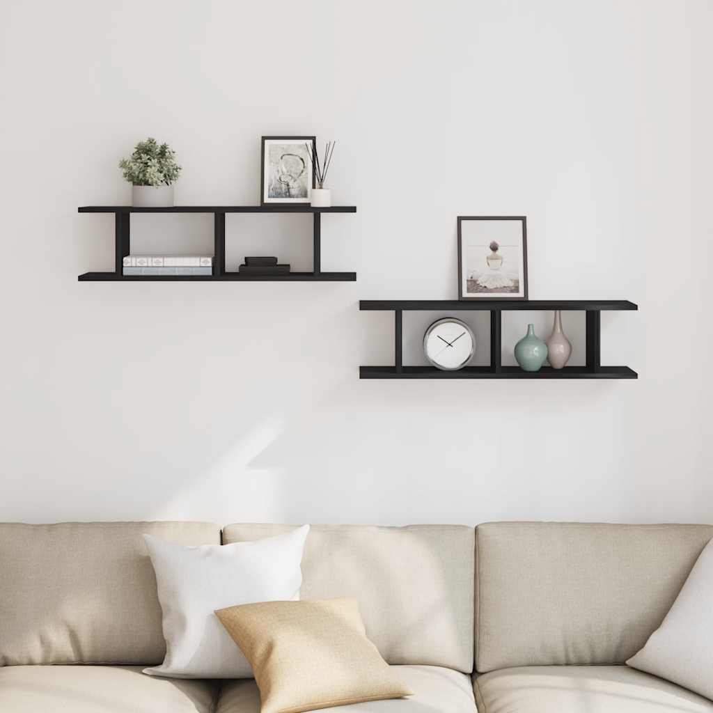 Wall Shelves 2 pcs Black Oak Effect 75 x 18 x 20 cm Engineered Wood