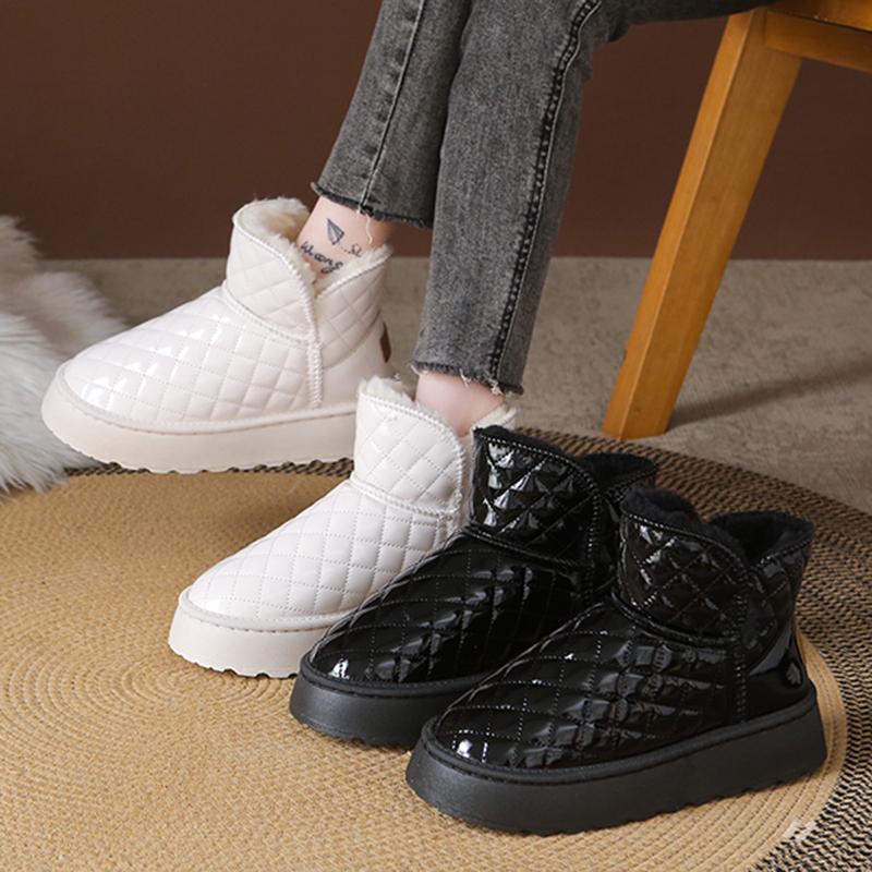 Fashion Thicken Warm Plush Snow Boots Women Thick Sole Patent Leather Waterproof Winter Boots Woman Non Slip White Platform Ankle Botas