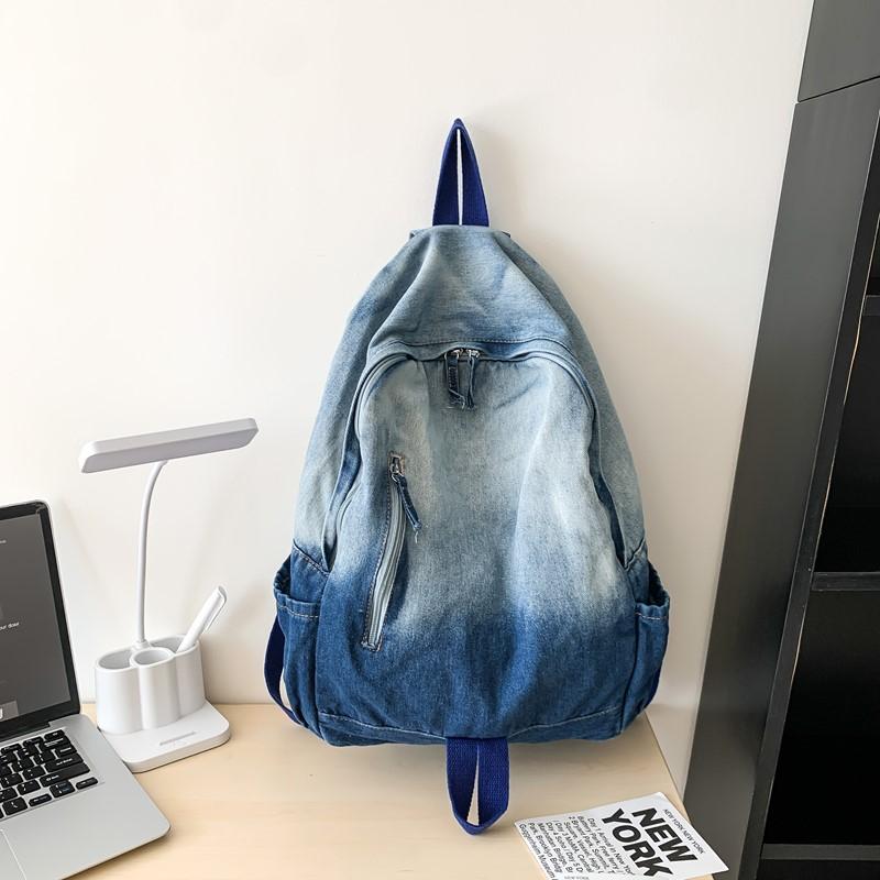 Gradient Retro Rucksack Große Kapazität Schüler Schultasche Jeans Rucksack