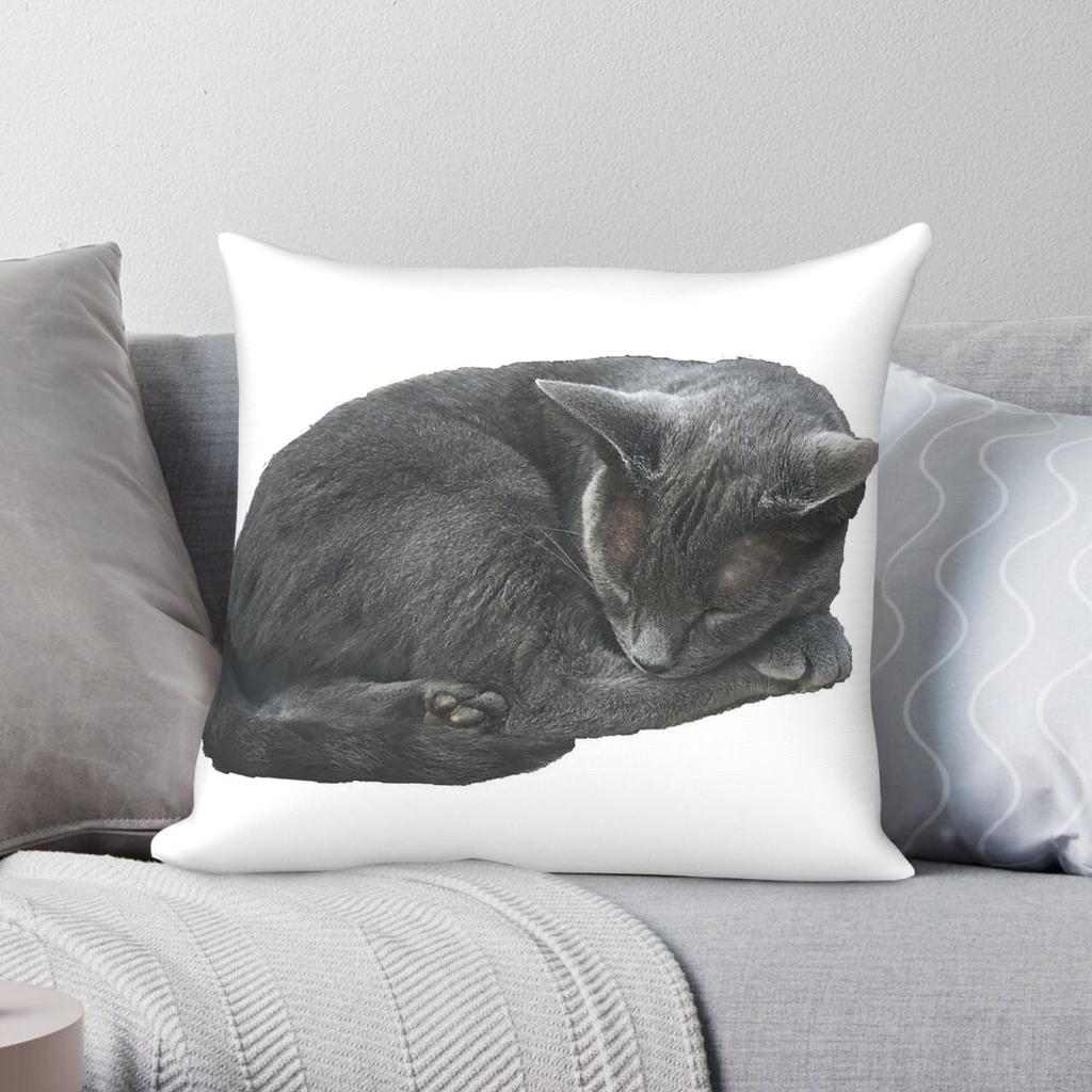 Grey Cat Sleeping Square Pillowcase Polyester Linen Velvet Pattern Zip Decor Throw Pillow Case Sofa Cushion Cover