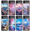 Japanese Cherry Mount Fuji Black Phone Case For Samsung ZFlip7 ZFlip6 ZFlip5 ZFlip4 ZFlip3 5G Hard Protective Galaxy Z Flip 3 4