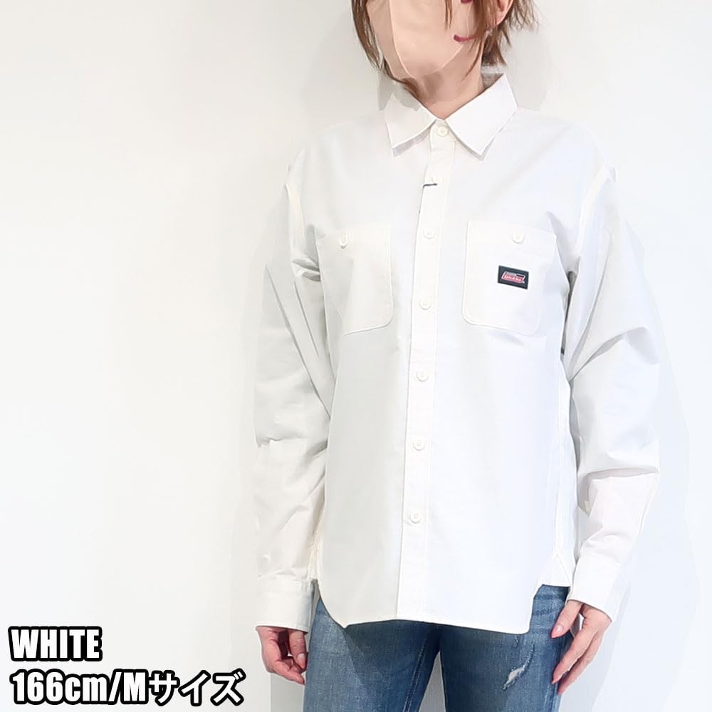 Men's Dickies Oxford Work Shirt, Long Sleeve, Sizes M, L, XL, White, Cobalt, Navy, Striped, One-Point Design, 10001812 (JP, Alphabet, XL, WHITE)