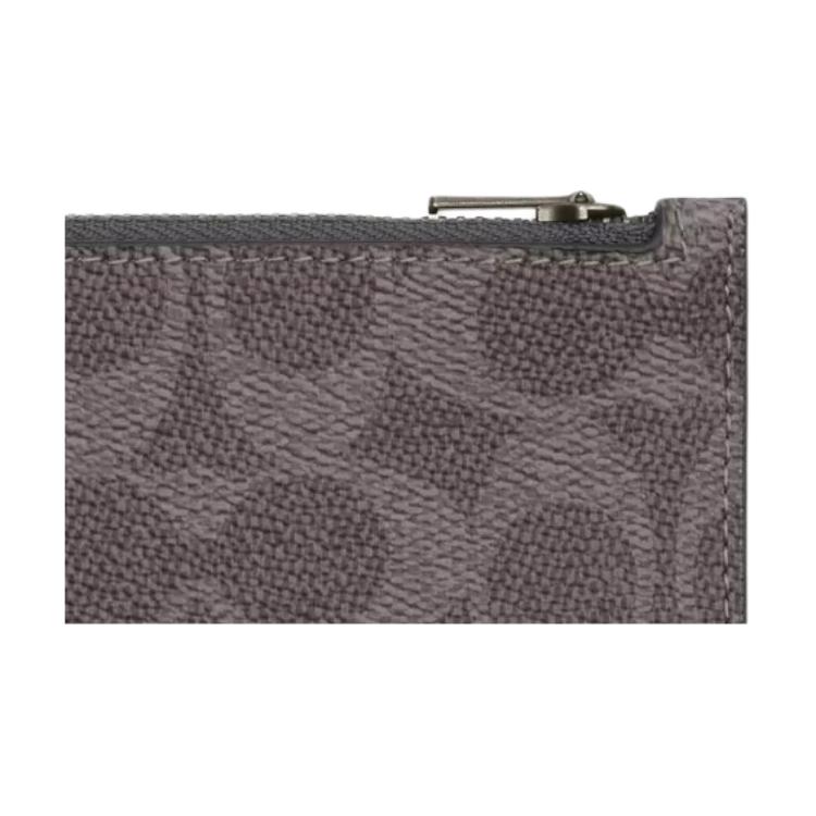 Coach Signature 12 Brand Print Coated Canvas And Leather Card Holder Unisex Accessories Gray Charcoal CV764-QBYFT