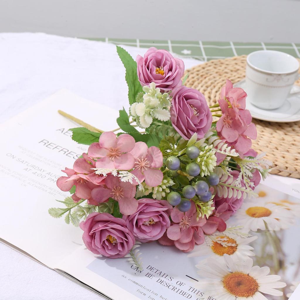 Simulation Green Plants & Fake Small Roses for Wedding, Home, or Outdoor Decor