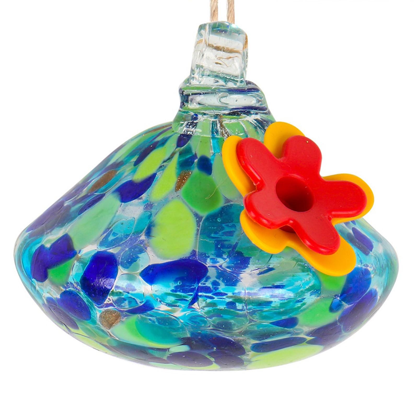 

Стеклянная кормушка для колибри для подвешивания на улице, антимуравьиная и антипчеловая оконная кормушка, декор для сада ручной работы, подарок для женщин - маленькая круглая стеклянная кормушка One Size