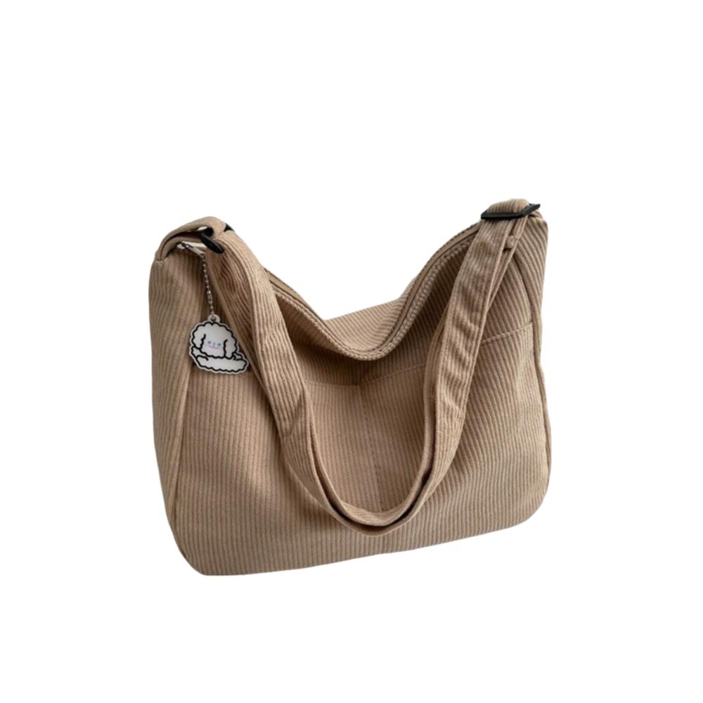 Korean Style Corduroy Shoulder Bag Solid Color Women Tote Bag Portable Crossbody Bag  Women
